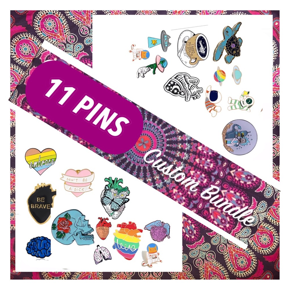 11 PINS Custom Bundle Bulk Lapel Scrub Pins Lot Cheap Secret Santa Friends Gifts